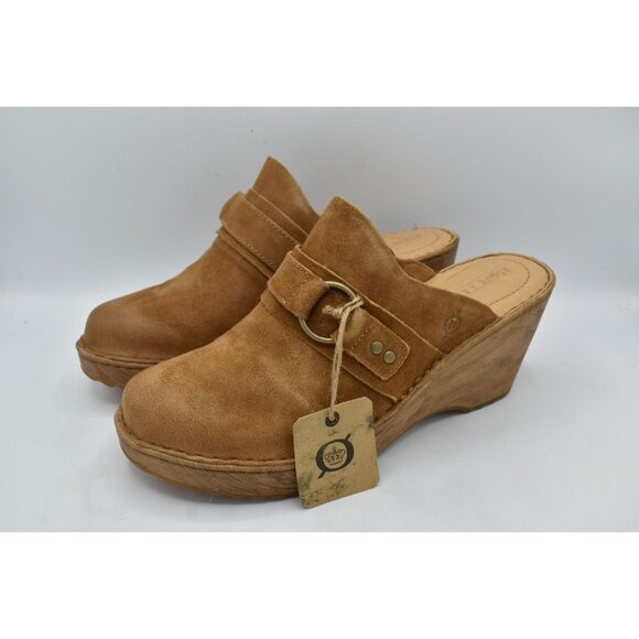 Born Womens 11 Nola Tan Camel Distressed Leather Slip On Platform Clogs Mules - Picture 3 of 15